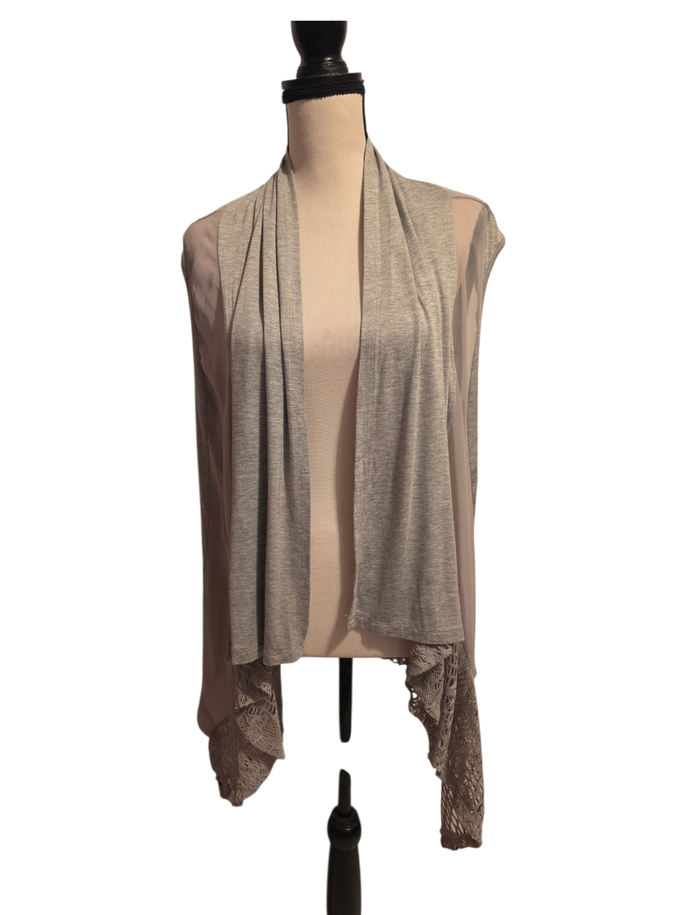 La Vanya Open Front Cardigan with Lace Trim